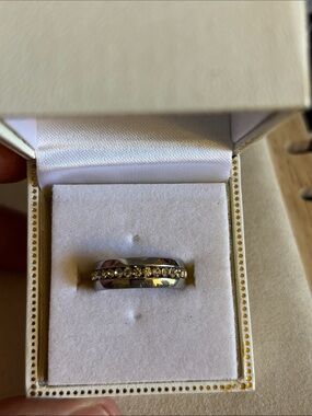 Silver-Tone Pavé Band Ring with Clear Stones